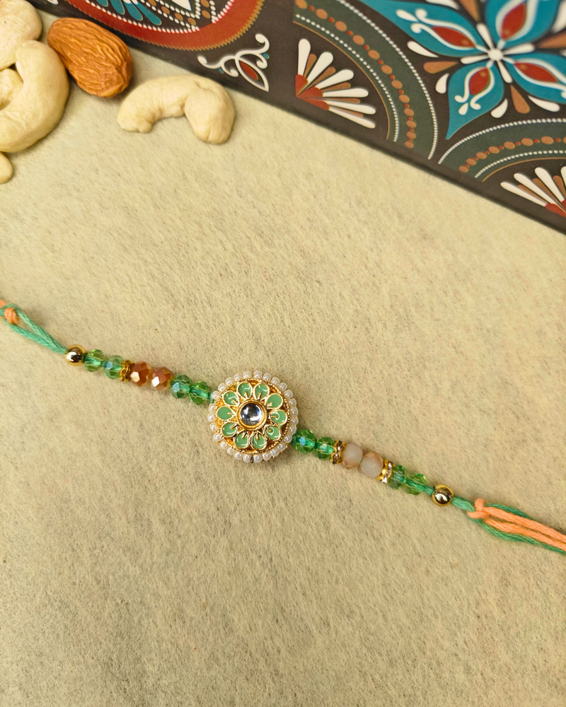 Pastel Green Meena Work Rakhi