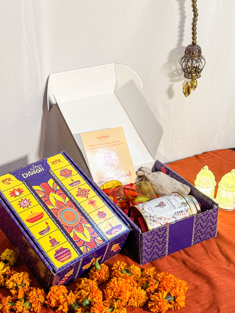 Diwali Gift Hamper - Blue Box with Lavender Tea