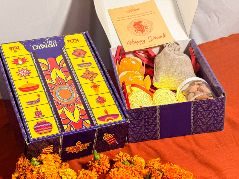 Diwali Gift Hamper - Blue Box with Laddoo Candle