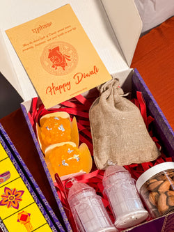 Diwali Gift Hamper - Blue Box with Laddoo Candle