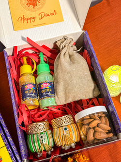 Diwali Gift Hamper - Blue Box with Handmade Candle Holder