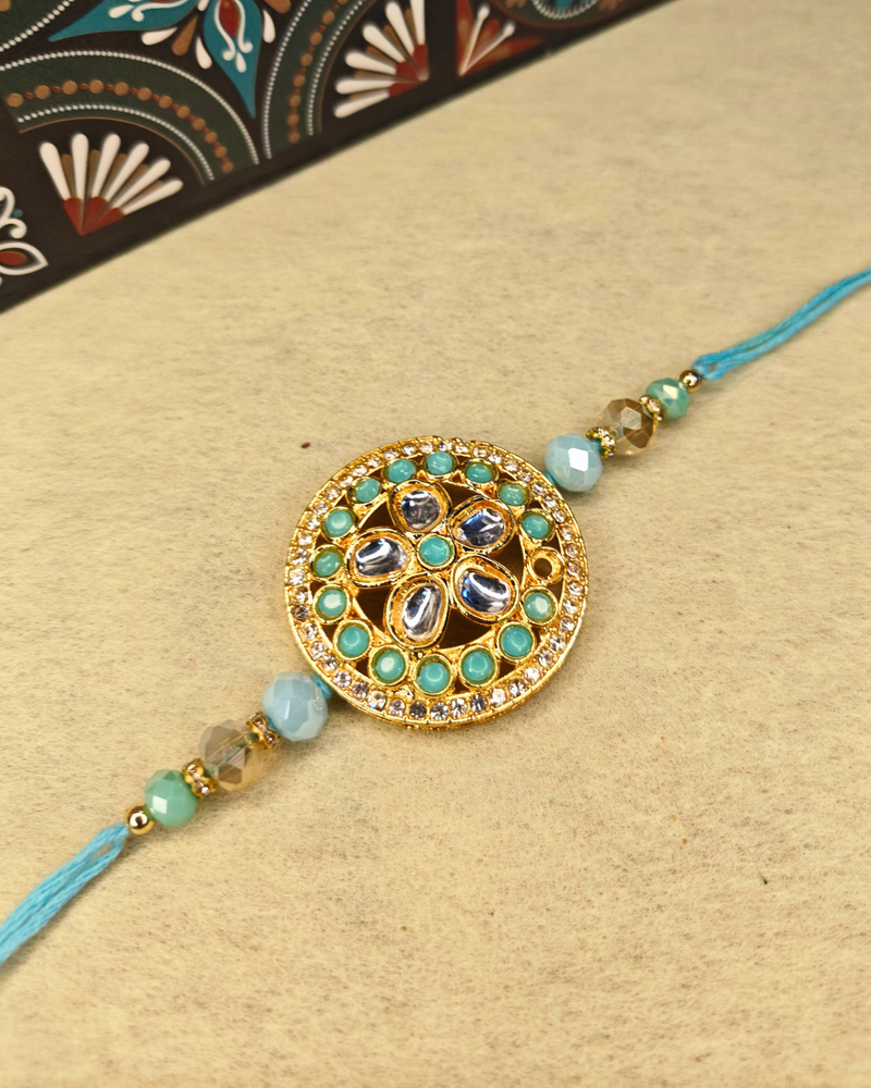 Blue Floral Kundan Rakhi