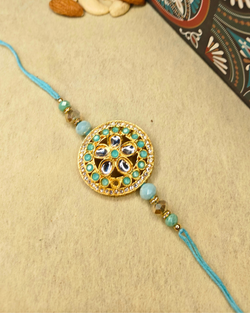 Blue Floral Kundan Rakhi