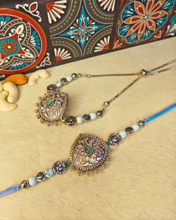 Oxidized Blue Kundan Rakhi